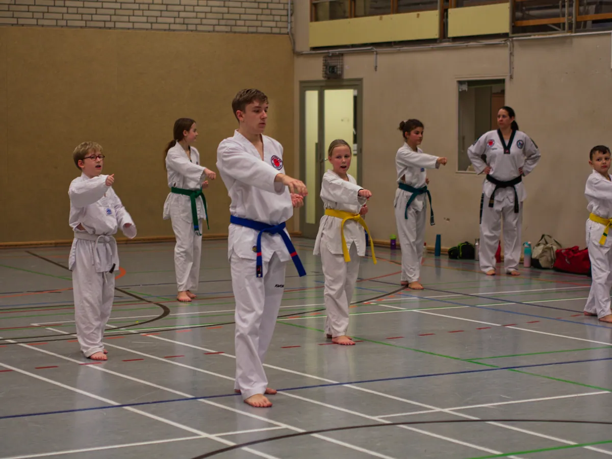             Kindergruppe übt Taekwondo-Grundlagen